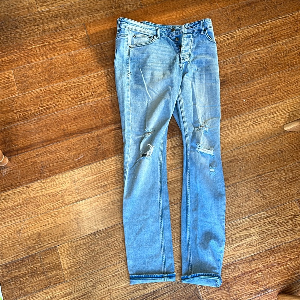 Ksubi distressed knee slim/skinny jeans light blue size 31